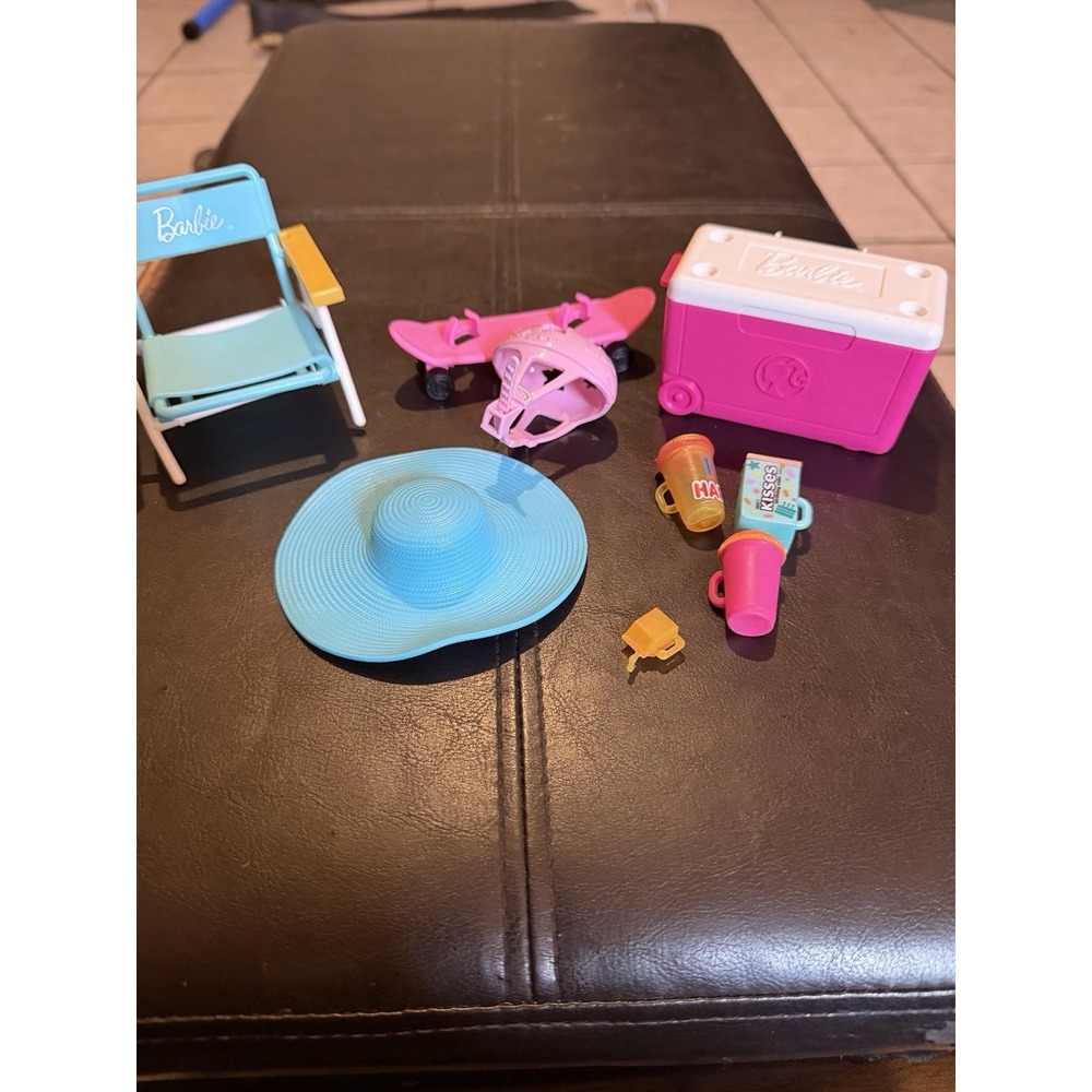 Barbie Beach Day Accessories, Barbie Ice Chest & Beach Chair  And More 9 Pieces